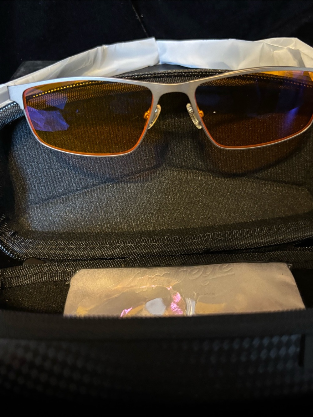 Men's Sunglasses with Orange-Tinted Lenses and Black Case